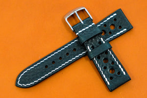 Italian Embossed Dark Blue Racing Leather Watch Strap