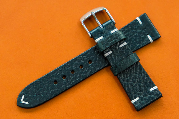 Italian Embossed Dark Blue Side Stitch Leather Watch Strap