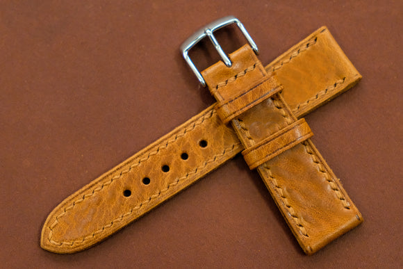 Italian Textured Brown Full Stitch Leather Watch Strap
