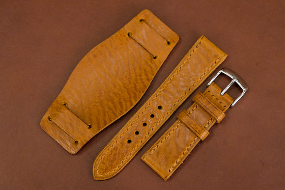 Italian Textured Brown Full Stitch Leather Bund Watch Strap