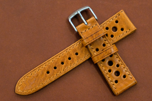 Italian Textured Brown Racing Leather Watch Strap
