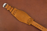 Italian Textured Brown Side Stitch Leather Bund Watch Strap
