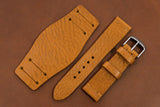 Italian Textured Brown Unlined Side Stitch Leather Bund Watch Strap