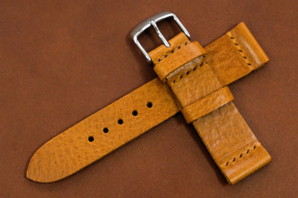 Italian Textured Brown Unlined Top Stitch Leather Watch Strap