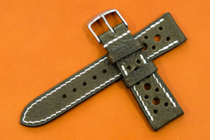 Italian Embossed Olive Green Racing Leather Watch Strap