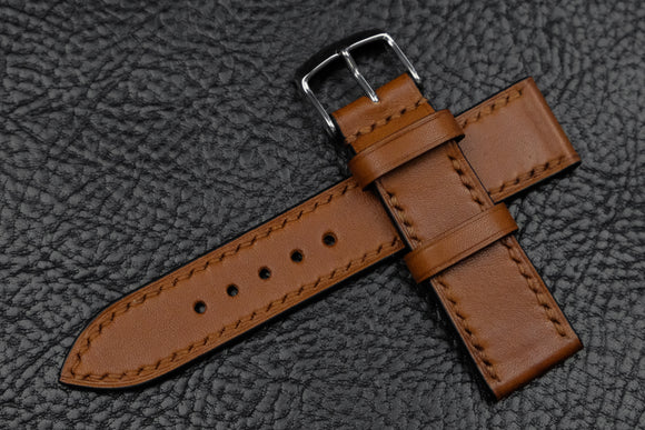 Barenia Tan Full Stitch Leather Watch Strap