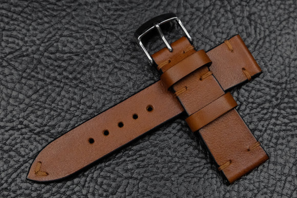 Barenia Tan Side Stitch Leather Watch Strap