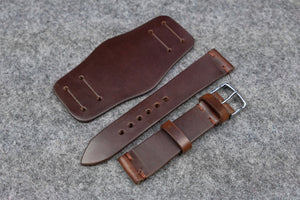 Horween Chromexcel Brown Unlined Side Stitch Leather Bund Watch Strap