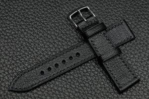 Chevre Black Full Stitch Leather Watch Strap