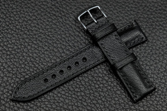Chevre Black Half Padded Leather Watch Strap
