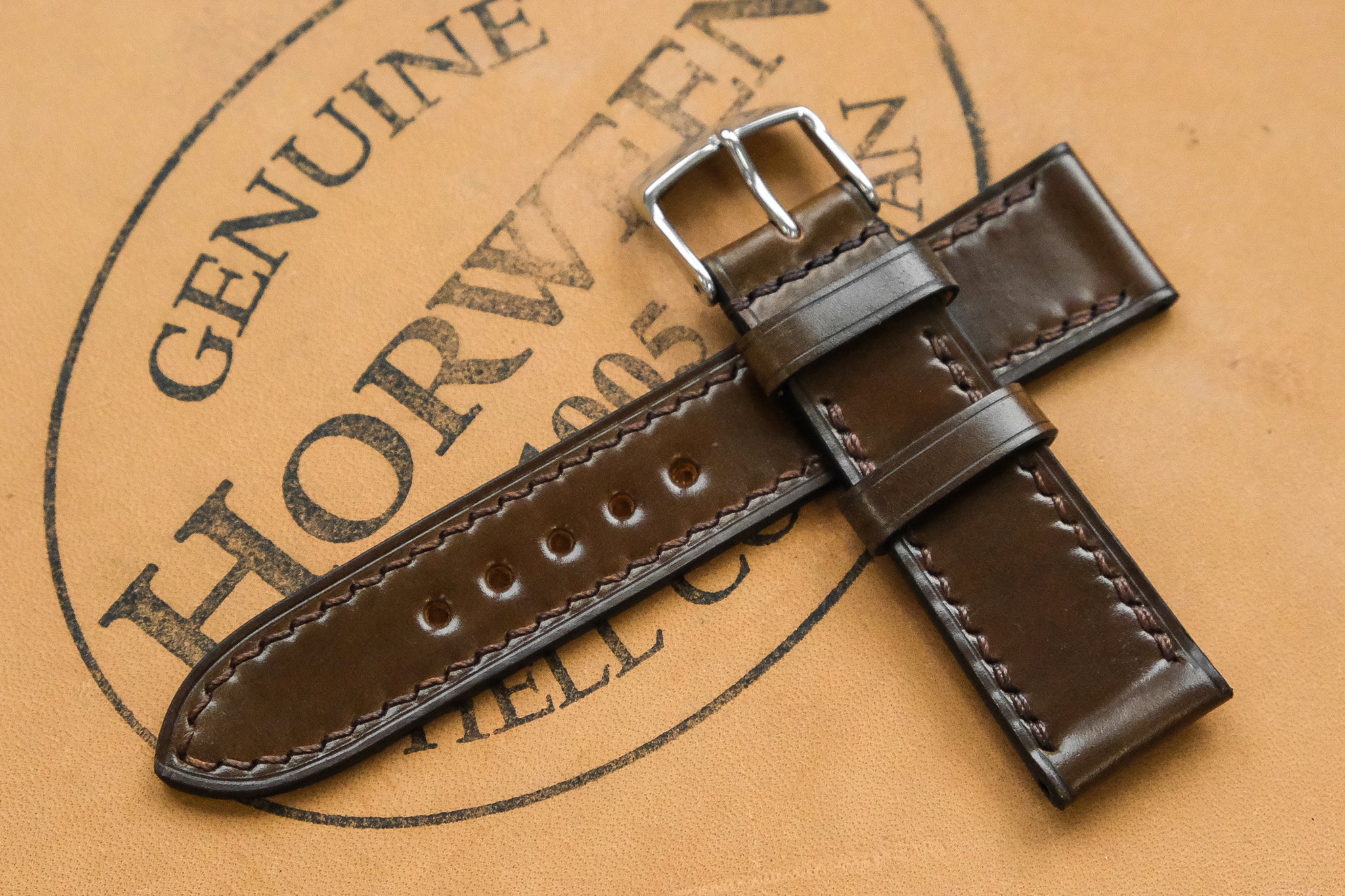 Horween Shell Cordovan Armagnac Unlined Top Stitch Leather Watch