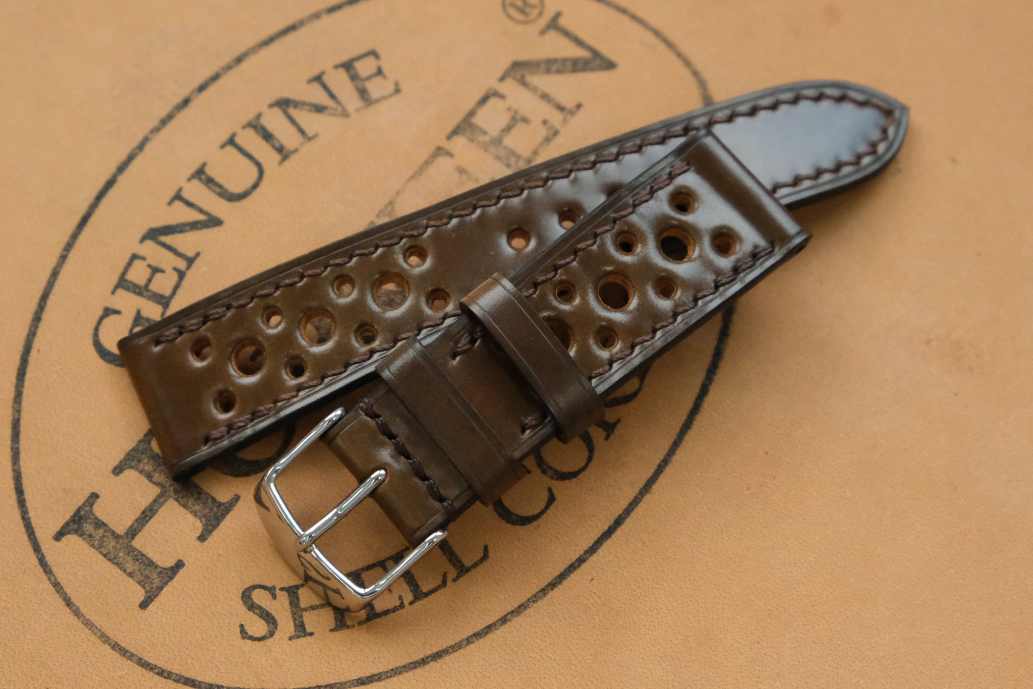 Horween Shell Cordovan Bourbon Racing Leather Watch Strap