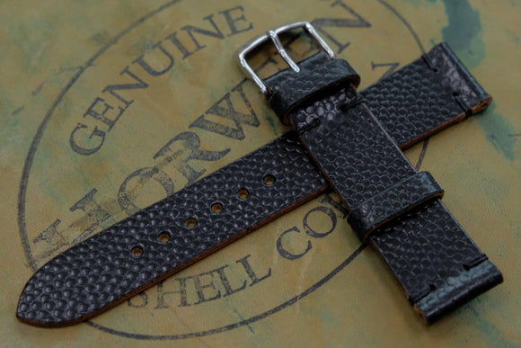 Horween Shell Cordovan Black Basketball Unlined Side Stitch Leather Watch Strap