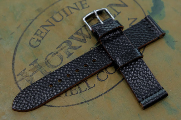 Horween Shell Cordovan Black Basketball Unlined Top Stitch Leather Watch Strap