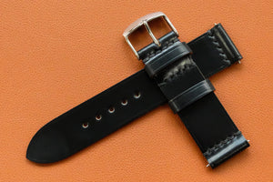 RM: Horween Shell Cordovan Black Unlined Top Stitch Watch Strap (20/20)