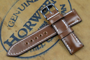 Horween Shell Cordovan Bourbon Half Padded FS Leather Watch Strap
