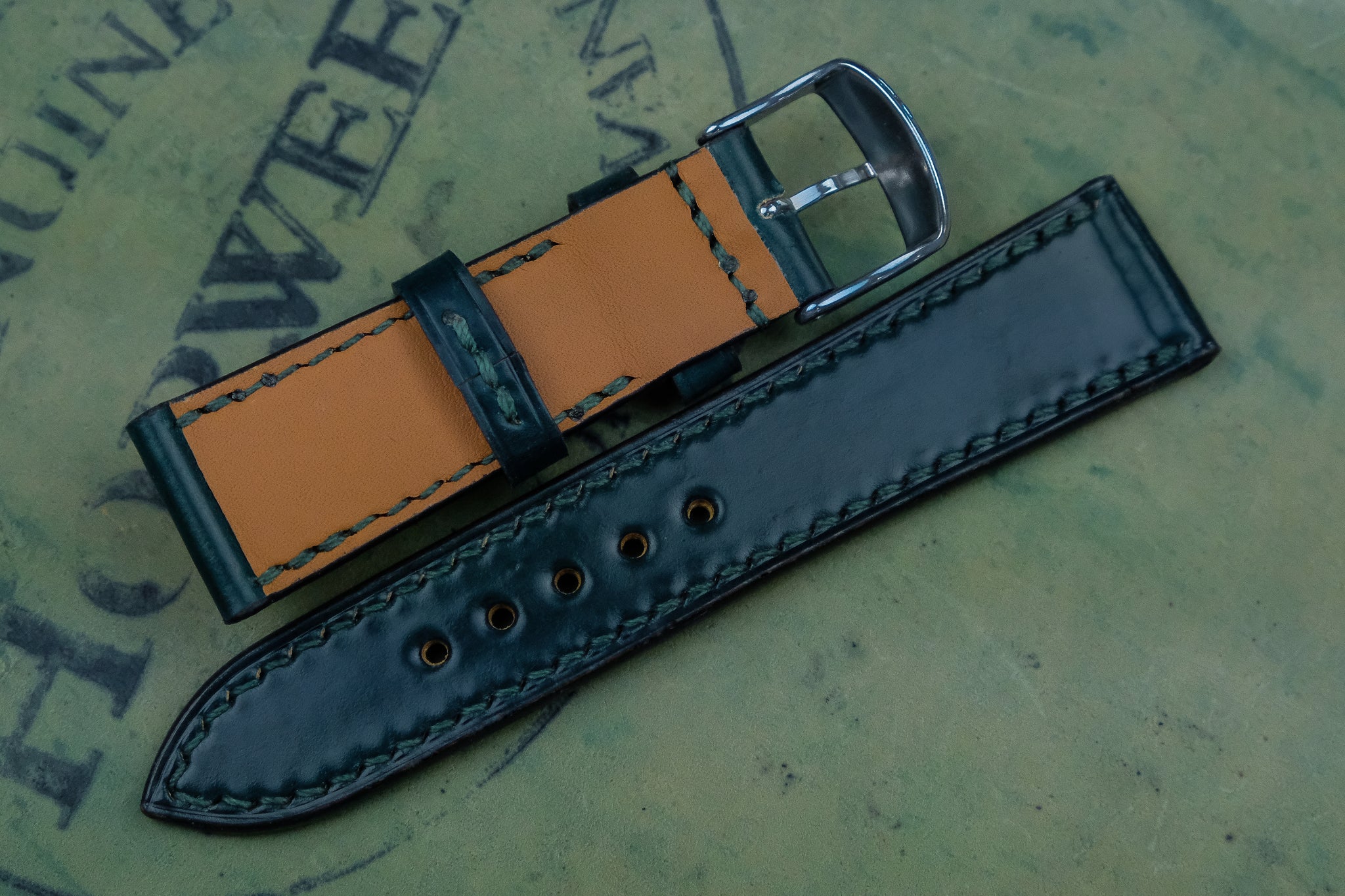 Dark Green Barenia Leather Watch Strap Dark Green Barenia 