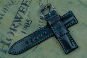 Horween Shell Cordovan Dark Green Half Padded FS Leather Watch Strap