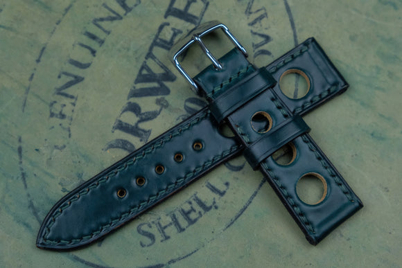 Horween Shell Cordovan Dark Green Rally Leather Watch Strap
