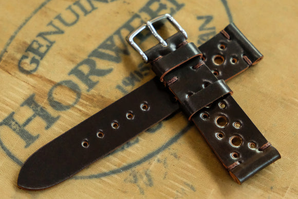 Horween Shell Cordovan Dark Cognac Unlined Racing Leather Watch Strap