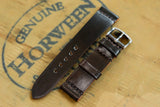 Horween Shell Cordovan Dark Cognac Unlined Top Stitch Leather Watch Strap