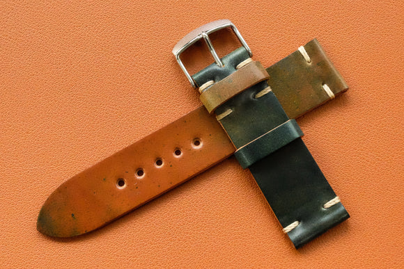 RM: Horween Shell Cordovan Marbled Black Unlined Side Stitch Watch Strap (20/20)
