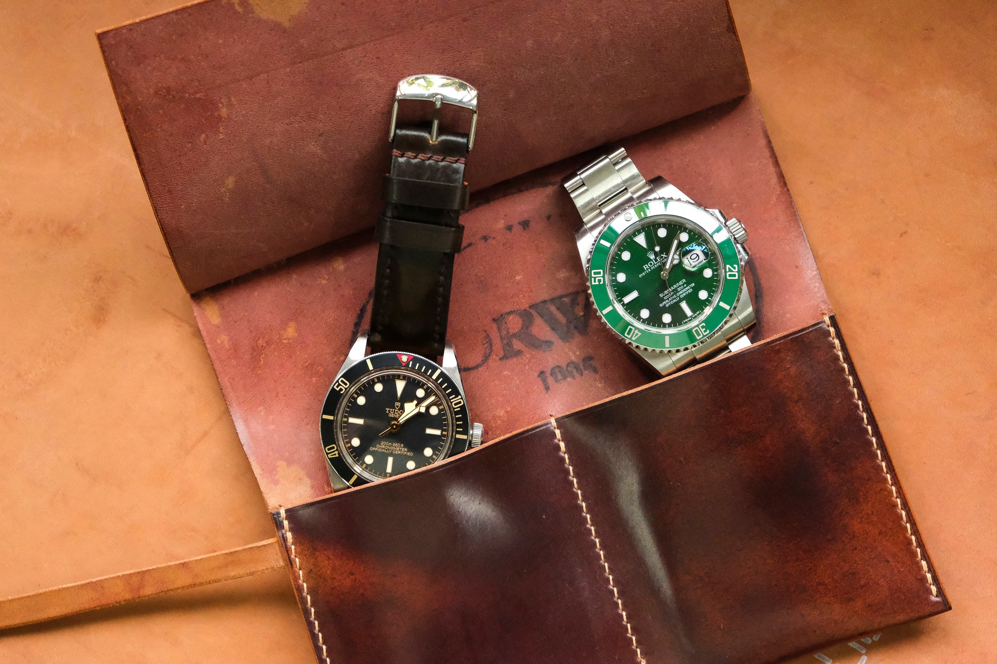 Horween Shell Cordovan Marbled Colour 8 Dual Watch Pouch