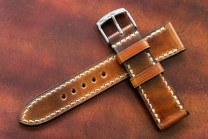 Horween Shell Cordovan Marbled Colour 8 Full Stitch Leather Watch Strap