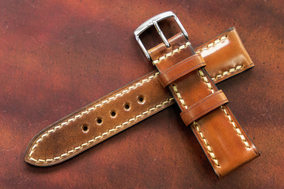 Horween Shell Cordovan Marbled Colour 8 Half Padded FS Leather Watch Strap