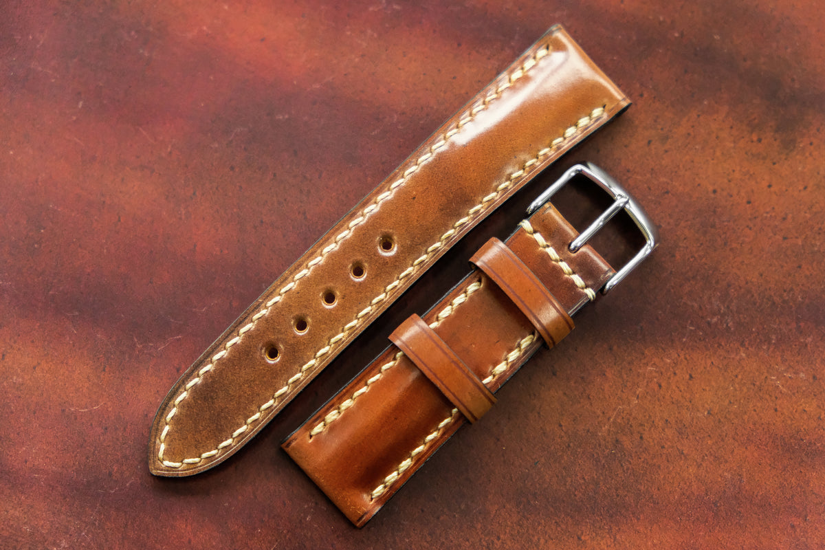 Horween Shell Cordovan Marbled Colour 8 Half Padded FS Leather Watch S ...