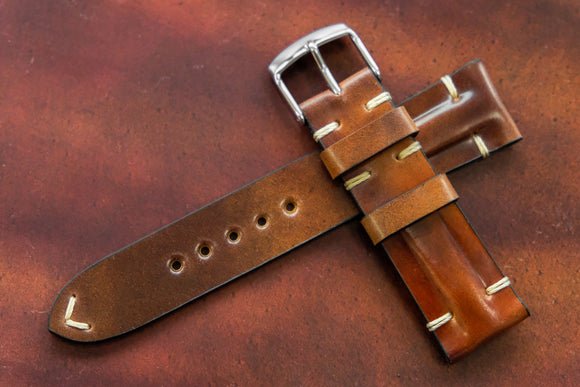 Horween Shell Cordovan Marbled Colour 8 Half Padded SS Leather Watch Strap
