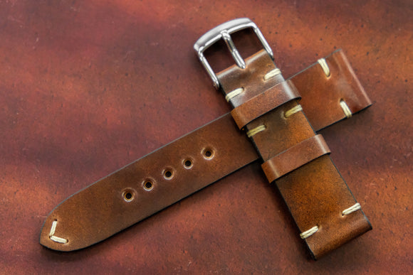 Horween Shell Cordovan Marbled Colour 8 Side Stitch Leather Watch Strap