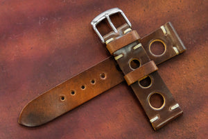 Horween Shell Cordovan Marbled Colour 8 Unlined Rally Leather Watch Strap