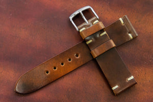 Horween Shell Cordovan Marbled Colour 8 Unlined Side Stitch Leather Watch Strap