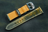 Horween Shell Cordovan Marbled Black Full Stitch Leather Watch Strap