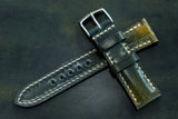 Horween Shell Cordovan Marbled Black Half Padded FS Leather Watch Strap