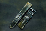 Horween Shell Cordovan Marbled Black Half Padded FS Leather Watch Strap
