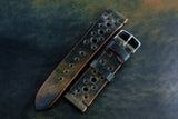 Horween Shell Cordovan Marbled Black Unlined Racing Leather Watch Strap