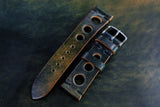 Horween Shell Cordovan Marbled Black Unlined Rally Leather Watch Strap