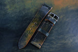 Horween Shell Cordovan Marbled Black Unlined Side Stitch Leather Watch Strap
