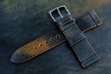 Horween Shell Cordovan Marbled Black Unlined Top Stitch Leather Watch Strap