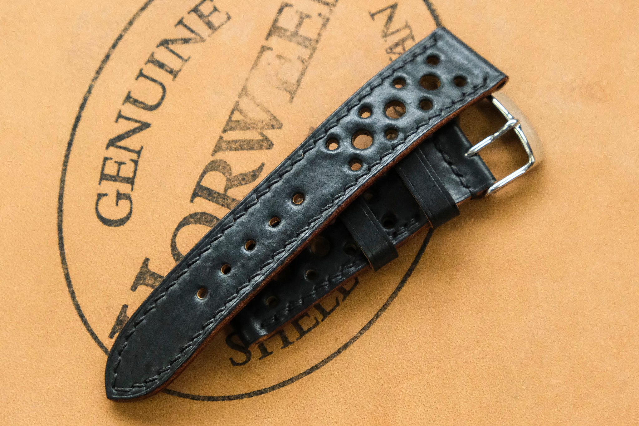  20mm Black Genuine Leather Watch Band