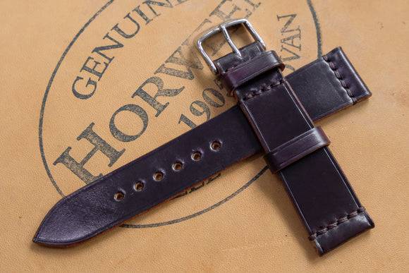 Horween Shell Cordovan Colour 8 Unlined Top Stitch Leather Watch Strap