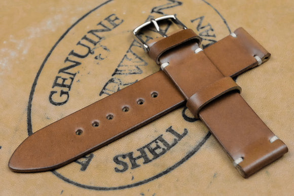 Horween Shell Cordovan Natural Unlined Side Stitch Leather Watch Strap