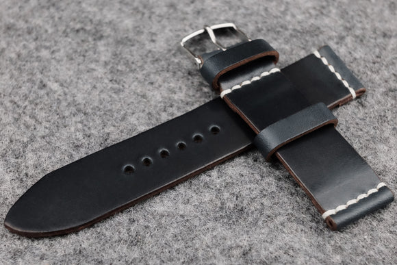 Horween Chromexcel Navy Unlined Top Stitch Leather Watch Strap