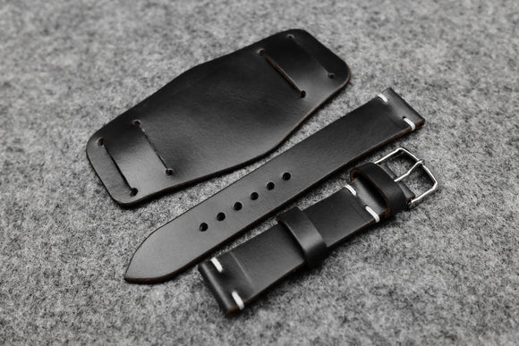 Amazon.com: FB1 handmade black leather rectangle bund watch strap 18 mm  pass through type one piece design : Handmade Products