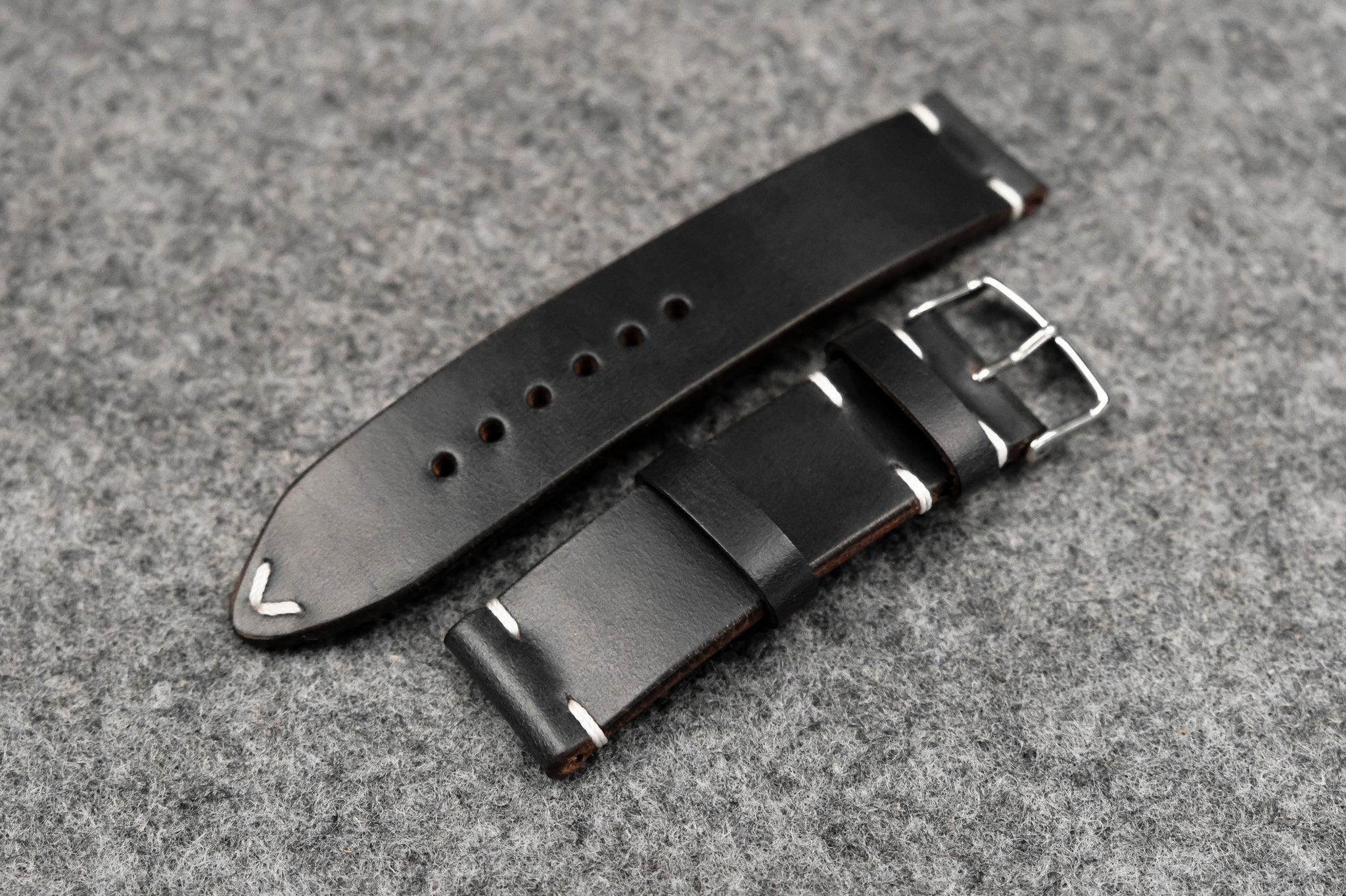 Horween Chromexcel Black Side Stitch Leather Watch Strap THE HOUSE OF STRAPS