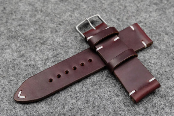 Horween Chromexcel Burgundy Side Stitch Leather Watch Strap