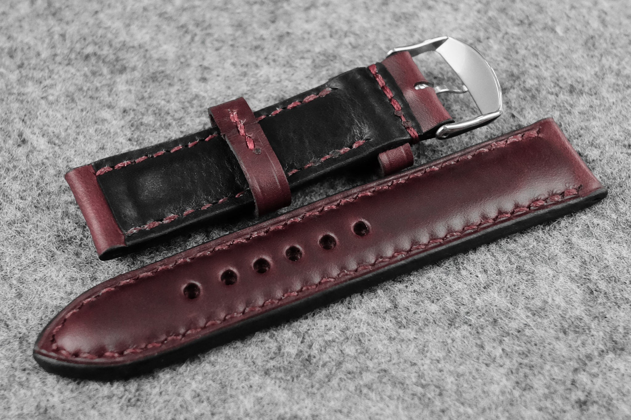 Horween Chromexcel Burgundy Full Padded Leather Watch Strap – THE