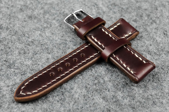 Horween Chromexcel Burgundy Full Stitch Leather Watch Strap
